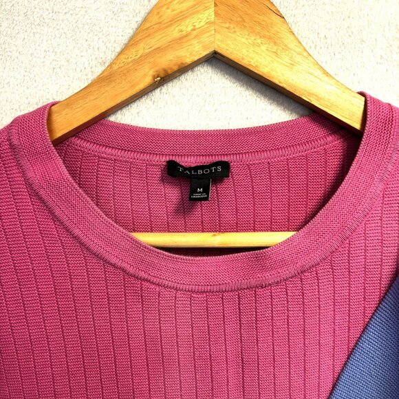 Lot of 2 Talbots Knit Sweater Womens Medium Blue Pink Button Hem Top Long Sleeve - Picture 7 of 16